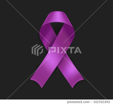 All cancers awareness symbol. Lavender ribbon isolated on black background 102581842