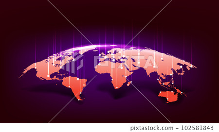 World communication scheme woth shining cities. Vector 3d illustration World communication scheme woth shining cities. Vector 3d illustration 102581843