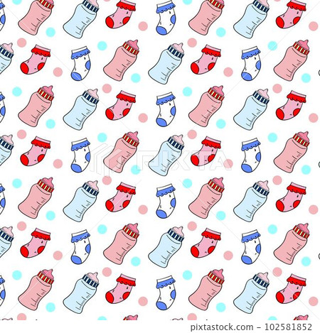 Fun colorful line doodle seamless pattern. Creative minimalist style art background for children or trendy design with basic shapes. Simple party confetti texture, childish scribble shape backdrop. 102581852