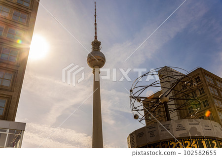 Berlin Television Tower and World Clock in Alexanderplatz, Berliner Fernsehturm, Berlin, Germany Berlin Television Tower and World Clock in Alexanderplatz, Berliner Fernsehturm, Berlin, Germany 102582655
