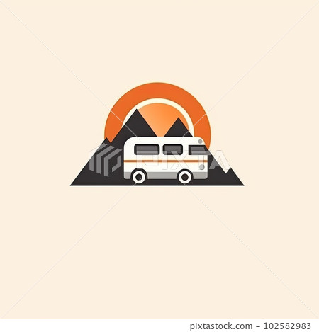 Road trip emblem with RV recreational vehicle 102582983