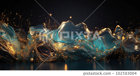 Metallic golden swirls morphing abstract fluid art 102583004