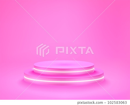 Empty pink neon podium. Vector 3d mockup for product design 102583063