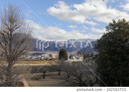 Winter, Nagano City, Nagano Prefecture, Matsushiro Castle, view from inside the castle Winter, Nagano City, Nagano Prefecture, Matsushiro Castle, view from inside the castle 102583733