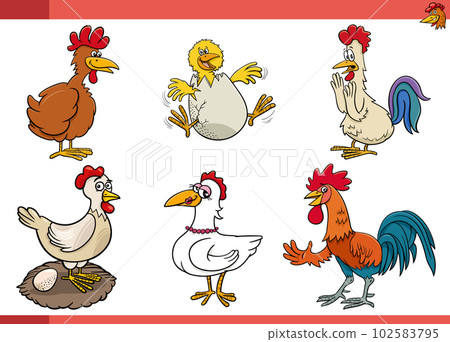 cartoon chickens farm animals comic characters set cartoon chickens farm animals comic characters set 102583795