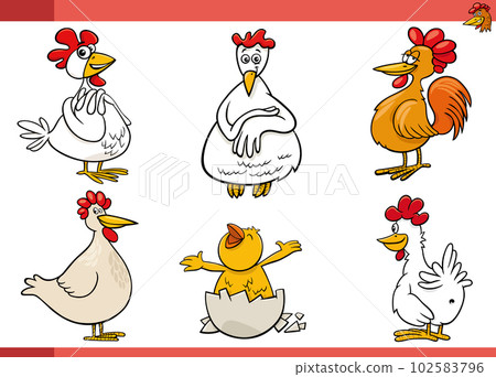 cartoon chickens farm animals comic characters set cartoon chickens farm animals comic characters set 102583796