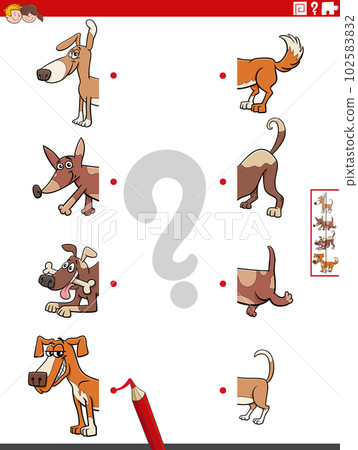 match halves of pictures with dogs educational game 102583832