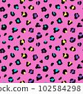 Bright pink camouflage leopard spots pattern 102584298