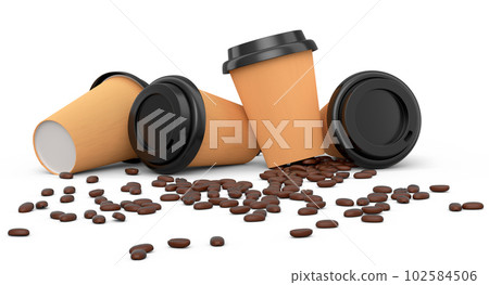 Set of paper coffee cup with coffee bean for cappuccino, americano, espresso Set of paper coffee cup with coffee bean for cappuccino, americano, espresso 102584506