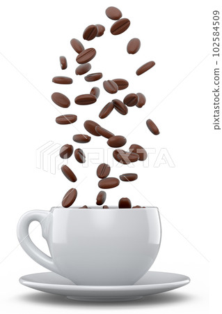 Ceramic coffee cup with coffee beans for americano, espresso, latte on white Ceramic coffee cup with coffee beans for americano, espresso, latte on white 102584509