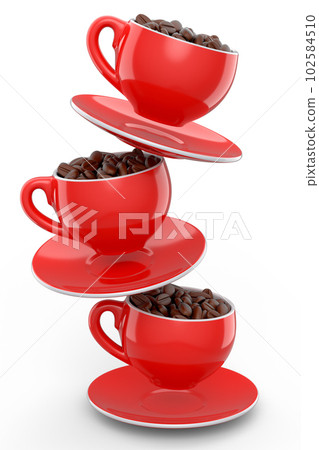 Ceramic coffee cup with coffee beans for americano, espresso, latte on white 102584510