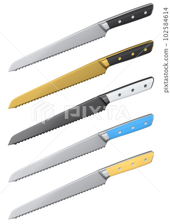 Chef's kitchen knife with a wooden handle isolated on white background. 102584614