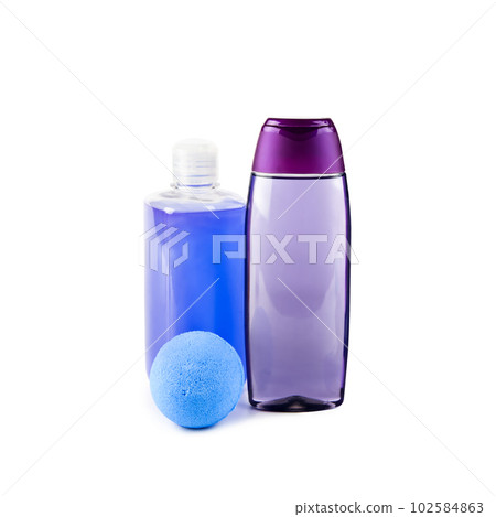 Shampoo and shower gel isolated on white background. 102584863
