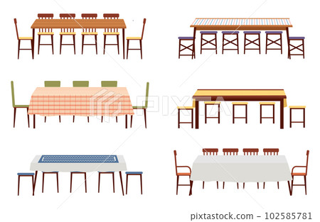 Set of dining tables for room interior design. Furniture isolated on the white background 102585781