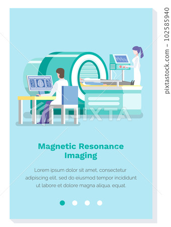 Magnetic resonance imaging vector illustration. Male assistant or doctor looks at scan x ray result Magnetic resonance imaging vector illustration. Male assistant or doctor looks at scan x ray result 102585940