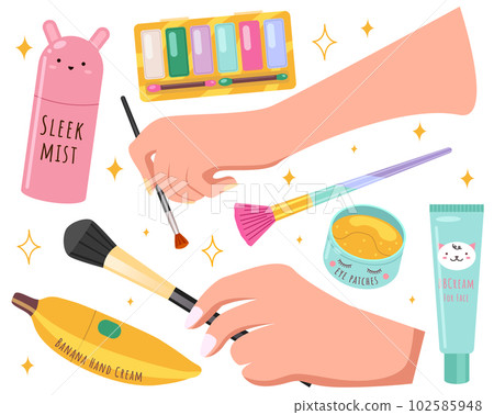 Female cosmetics skin care and beauty banner. Vector illustration with cosmetic accessories Female cosmetics skin care and beauty banner. Vector illustration with cosmetic accessories 102585948