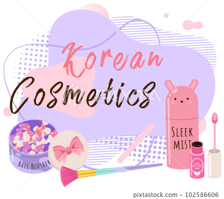 Korean cosmetics skin care and beauty banner. Vector illustration with cosmetic accessories Korean cosmetics skin care and beauty banner. Vector illustration with cosmetic accessories 102586606