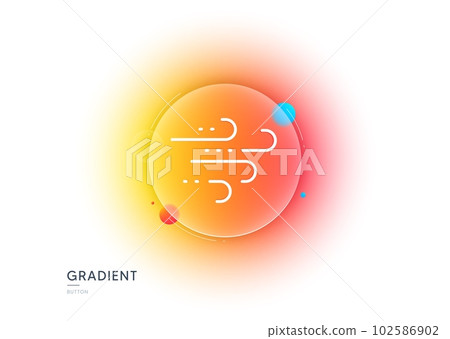 Windy weather line icon. Gradient blur button with glassmorphism. Strong wind sign. Transparent glass design. Windy weather line icon. Vector 102586902