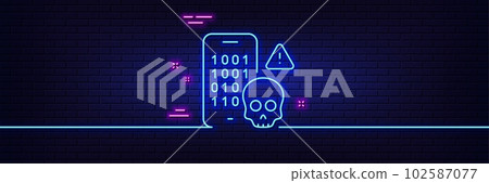 Neon light glow effect. Cyber attack line icon. Ransomware threat sign. Phone hacking symbol. 3d line neon glow icon. Brick wall banner. Cyber attack outline. Vector Neon light glow effect. Cyber attack line icon. Ransomware threat sign. Phone hacking symbol. 3d line neon glow icon. Brick wall banner. Cyber attack outline. Vector 102587077
