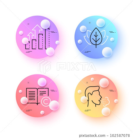 Organic tested, Analysis graph and Copyright minimal line icons. 3d spheres or balls buttons. Cough icons. For web, application, printing. Bio ingredients, Targeting chart, Copywriting book. Vector Organic tested, Analysis graph and Copyright minimal line icons. 3d spheres or balls buttons. Cough icons. For web, application, printing. Bio ingredients, Targeting chart, Copywriting book. Vector 102587078