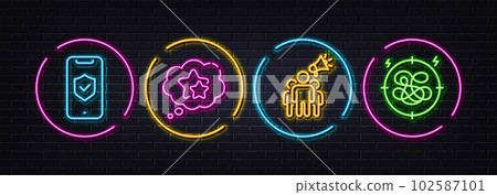 Phone protection, Ranking stars and Brand ambassador minimal line icons. Neon laser 3d lights. Stress icons. For web, application, printing. Private access, Winner award, Megaphone. Vector Phone protection, Ranking stars and Brand ambassador minimal line icons. Neon laser 3d lights. Stress icons. For web, application, printing. Private access, Winner award, Megaphone. Vector 102587101