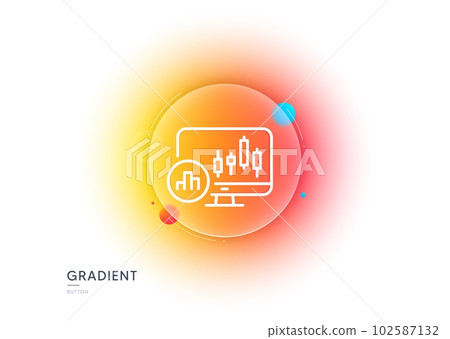 Candlestick chart line icon. Gradient blur button with glassmorphism. Analytics graph sign. Market analytics symbol. Transparent glass design. Candlestick chart line icon. Vector Candlestick chart line icon. Gradient blur button with glassmorphism. Analytics graph sign. Market analytics symbol. Transparent glass design. Candlestick chart line icon. Vector 102587132