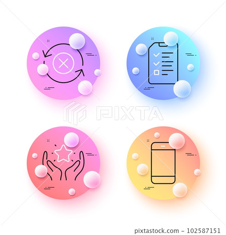 Smartphone, Interview and Ranking minimal line icons. 3d spheres or balls buttons. Reject refresh icons. For web, application, printing. Cellphone or phone, Checklist file, Hold star. Vector Smartphone, Interview and Ranking minimal line icons. 3d spheres or balls buttons. Reject refresh icons. For web, application, printing. Cellphone or phone, Checklist file, Hold star. Vector 102587151