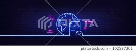 Neon light glow effect. Online voting line icon. Internet vote sign. Web election symbol. 3d line neon glow icon. Brick wall banner. Online voting outline. Vector Neon light glow effect. Online voting line icon. Internet vote sign. Web election symbol. 3d line neon glow icon. Brick wall banner. Online voting outline. Vector 102587301