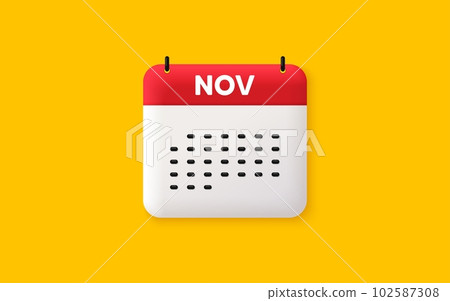 Calendar date 3d icon. November month icon. Event schedule Nov date. Meeting appointment planner. Agenda plan, Month schedule 3d calendar and Time planner. November day reminder. Vector 102587308