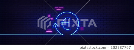 Neon light glow effect. Euro Money exchange line icon. Banking currency sign. EUR Cash symbol. 3d line neon glow icon. Brick wall banner. Exchange currency outline. Vector Neon light glow effect. Euro Money exchange line icon. Banking currency sign. EUR Cash symbol. 3d line neon glow icon. Brick wall banner. Exchange currency outline. Vector 102587797