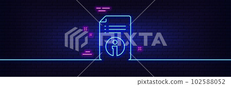 Neon light glow effect. Technical information line icon. Instruction sign. 3d line neon glow icon. Brick wall banner. Technical info outline. Vector 102588052