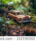 森林中破爛的汽車“人工智能生成的圖像” 102590302