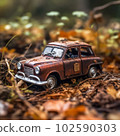 森林中破爛的汽車“人工智能生成的圖像” 102590303