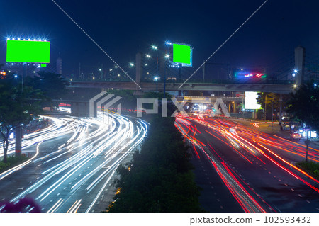 Time lapse photo at Dien Bien Phu street, Ho Chi Minh city with billboards with green background Time lapse photo at Dien Bien Phu street, Ho Chi Minh city with billboards with green background 102593432