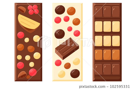 set vector illustration of chocolate white, brown and white with nuts isolated on white background set vector illustration of chocolate white, brown and white with nuts isolated on white background 102595331