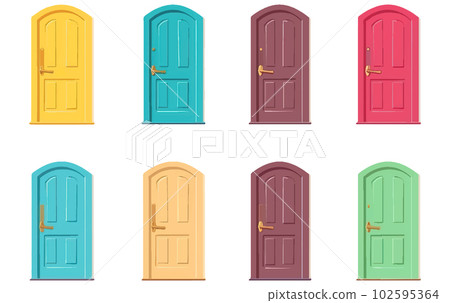 set vector illustration of outdoor doors multi colored isolated on white set vector illustration of outdoor doors multi colored isolated on white 102595364