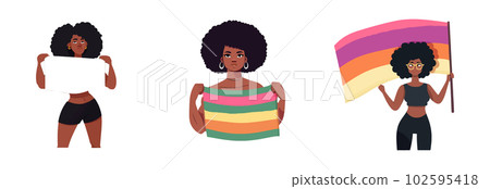 set vector illustration of afro american woman with rainbow flag isolate on white 102595418