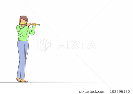 Single continuous line drawing female musician... - Stock Illustration ...