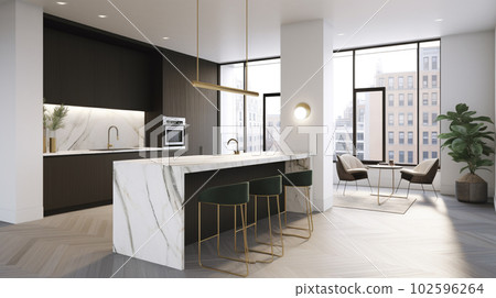 Modern Culinary Haven: Kitchen with Open Floor Plan, Generative AI Modern Culinary Haven: Kitchen with Open Floor Plan, Generative AI 102596264