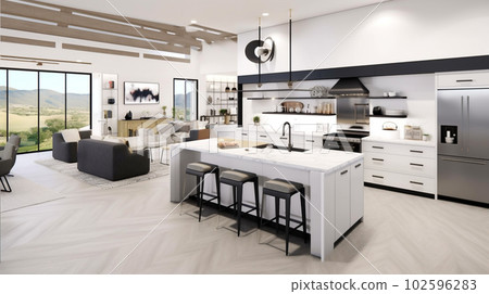 Modern Culinary Haven: Kitchen with Open Floor Plan, Generative AI Modern Culinary Haven: Kitchen with Open Floor Plan, Generative AI 102596283