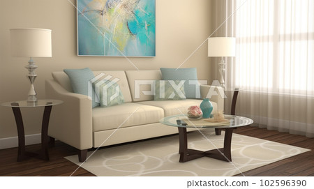 Contemporary Chic: Modern Minimalist Living Room, Generative AI 102596390