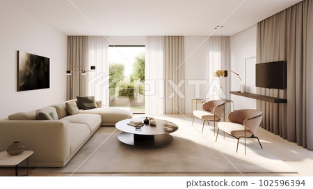 Contemporary Chic: Modern Minimalist Living Room, Generative AI Contemporary Chic: Modern Minimalist Living Room, Generative AI 102596394