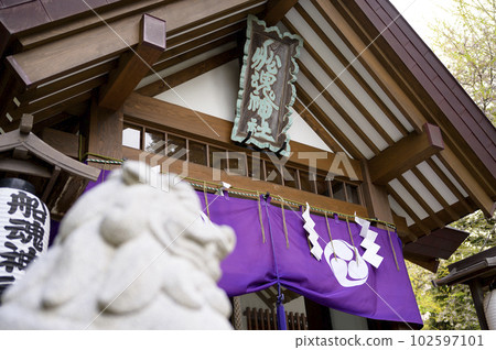 函館船玉神社本殿和狛犬 102597101