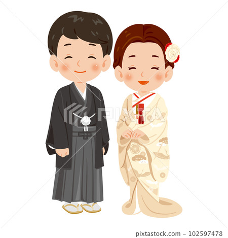 微笑的男人和女人,西式頭髮,純白 微笑的男人和女人,西式頭髮,純白 102597478