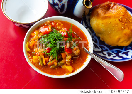 National Central Asian dish is Lagman National Central Asian dish is Lagman 102597747