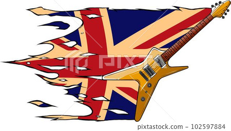 Electric guitar flat with united kingodm flag vector illustration Electric guitar flat with united kingodm flag vector illustration 102597884