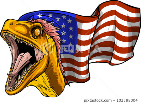 vector illustration of velociraptor head with usa flag on white background 102598004