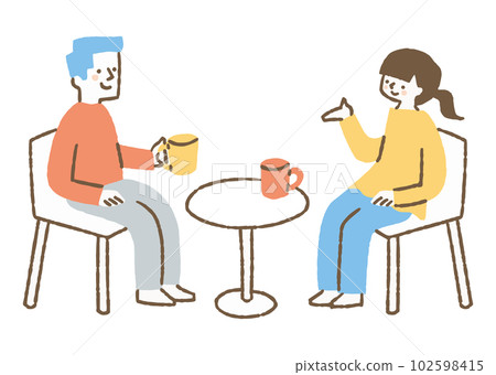 兩個男人和女人在咖啡館裡聊天_color 102598415