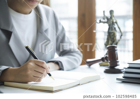 Business woman in suit or lawyer working on a documents. 102598485