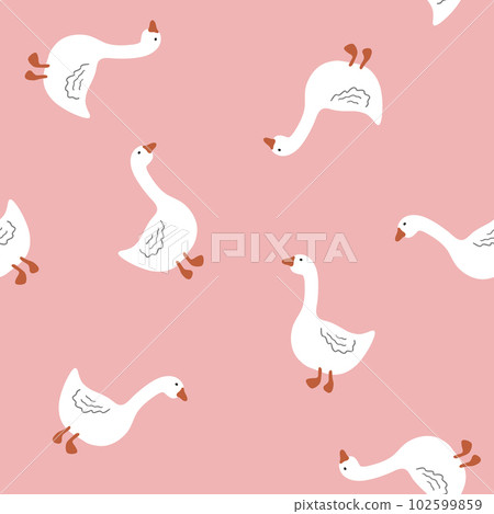 Seamless pattern of geese. Cute vector illustration in a simple hand drawn cartoon style. Seamless pattern of geese. Cute vector illustration in a simple hand drawn cartoon style. 102599859